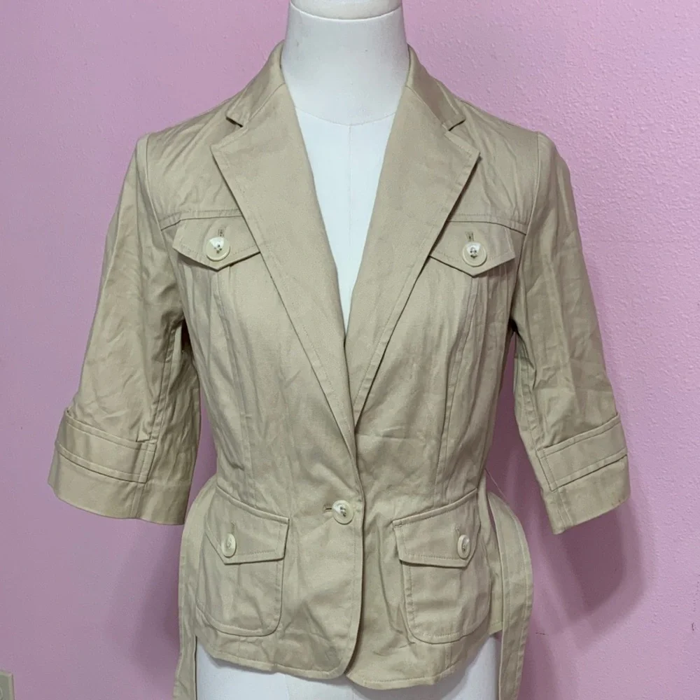 VTG Y2K Banana Republic Light Tan Belted Blazer 2P - Picture 6 of 13